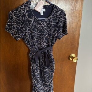 Motherhood Navy and Pink Patterned Midi Dress